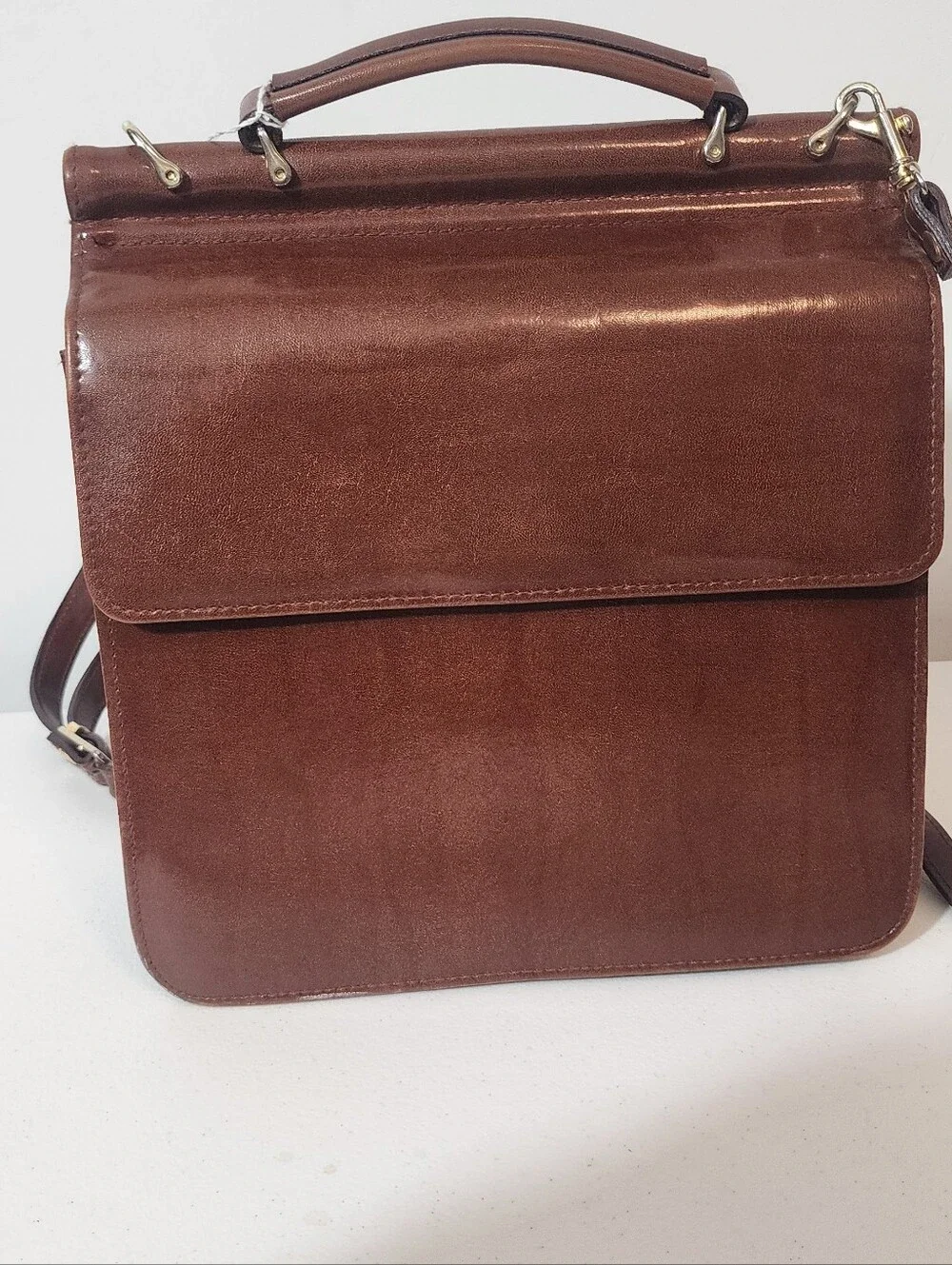 Men's Brown  Leather Briefcase with Top Handle and Shoulder Strap